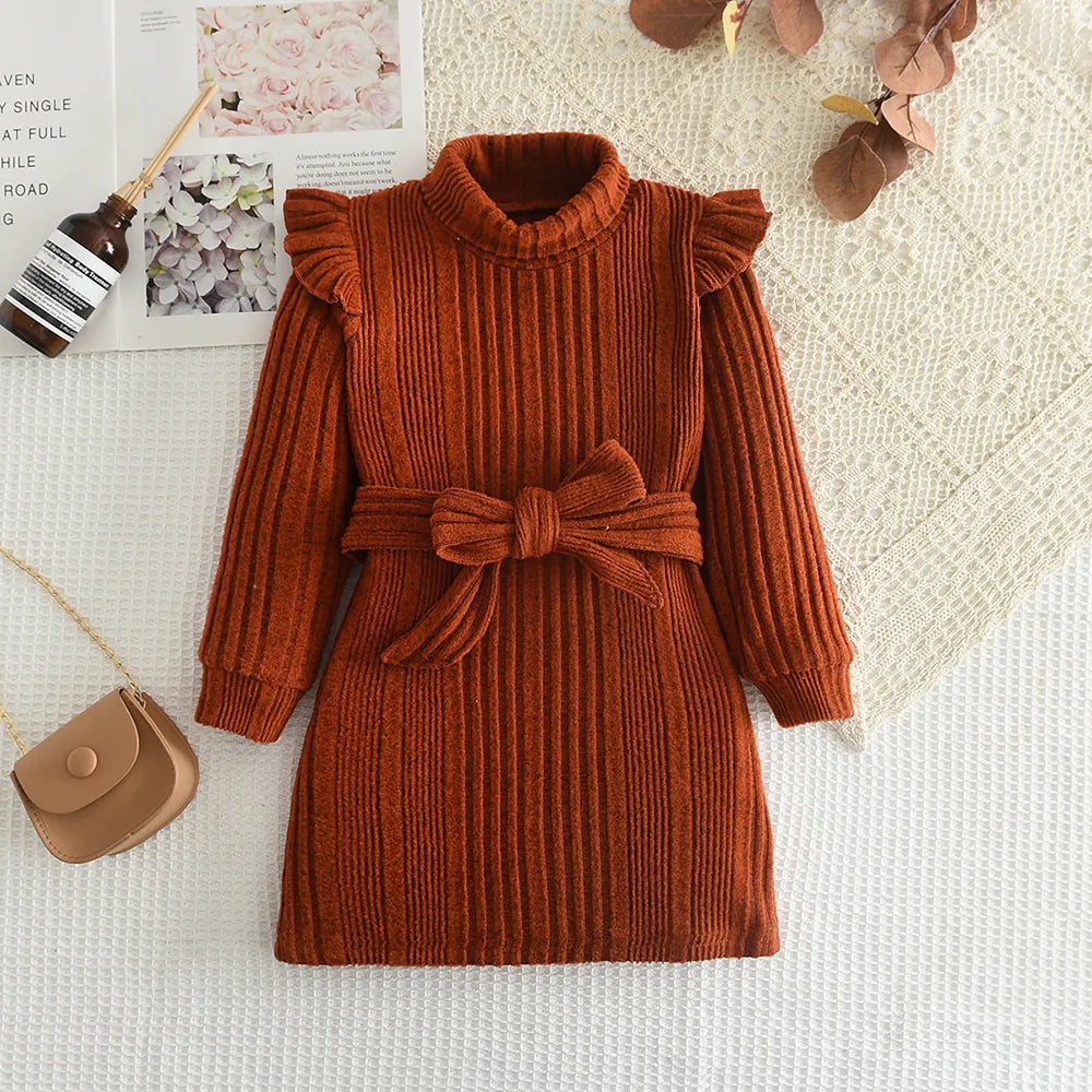 Chic High Neck Woolen Dress - Autumn/Winter Collection for Girls