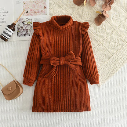 Chic High Neck Woolen Dress - Autumn/Winter Collection for Girls