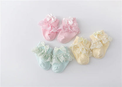 Newborn Baby Girls' Lace Socks with Princess Bow