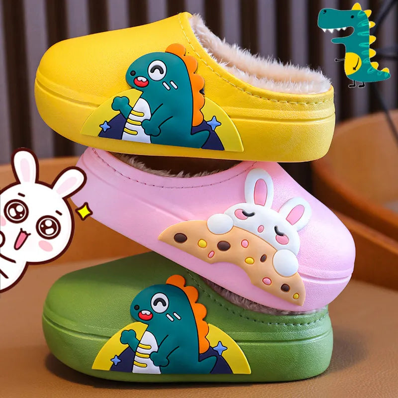 Cartoon Winter Slippers - Warm, Waterproof, Non-Slip for Kids and Parents