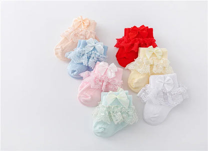 Newborn Baby Girls' Lace Socks with Princess Bow
