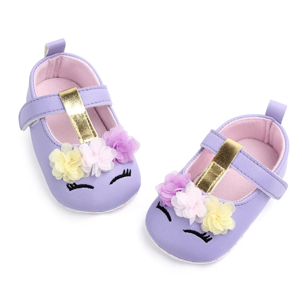 Prewalking Shoes: Soft PU Toddler Girl Shoes with Cute Flower Design
