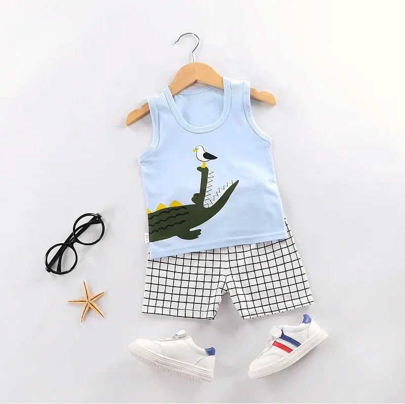 Cute Summer Set: Print Sleeveless Top & Shorts for Kids