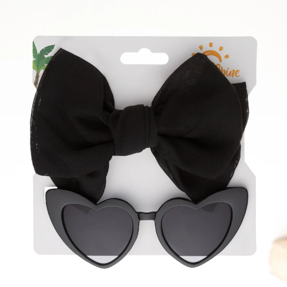 Heart Sunglasses & Bow Headband Set: Kids Fashion