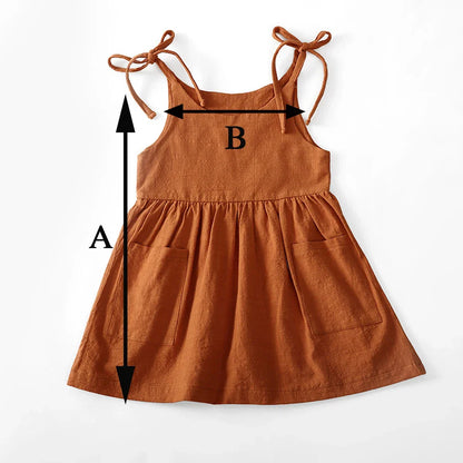 Girls' Summer Suspender Dress: Solid Color with Pocket