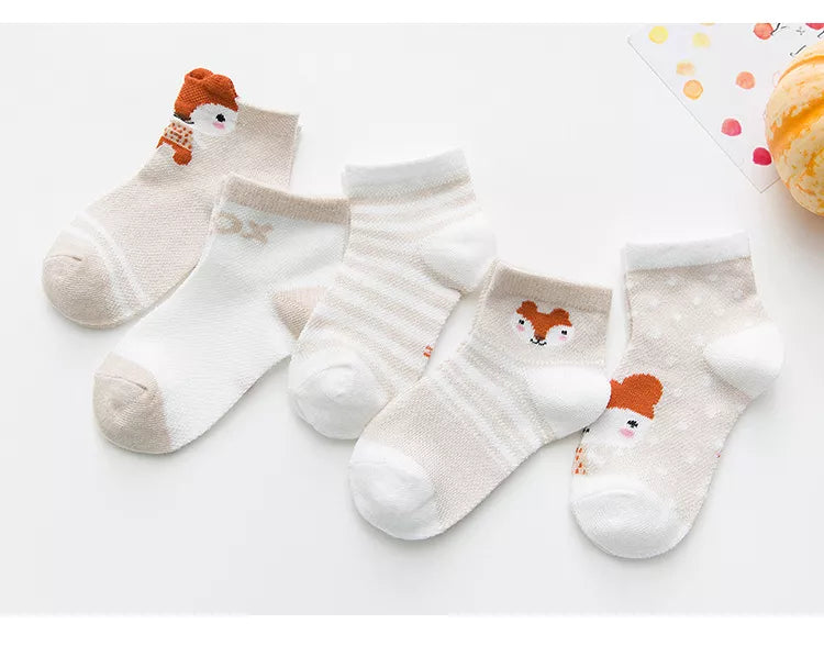 5 Pairs Infant Baby Socks (Newborn-2Y) - Cotton Mesh, Cute & Comfy