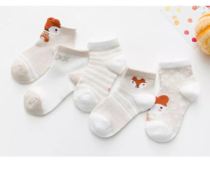 5 Pairs Infant Baby Socks (Newborn-2Y) - Cotton Mesh, Cute & Comfy