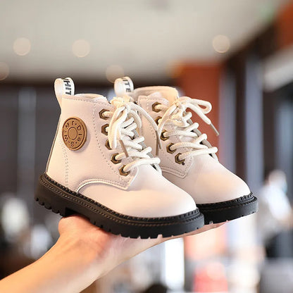 Autumn/Winter Kids' Plush Leather Boots (Size 21-30)