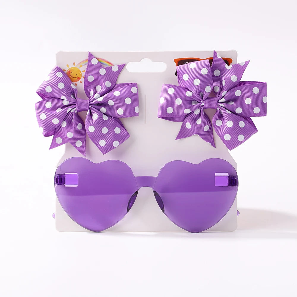 Kids Hairpin Set: Cute Dot & Heart Sunglasses
