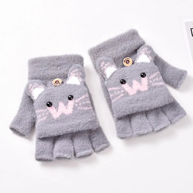Cute Winter Gloves - Warm Faux Fur Knit for Kids
