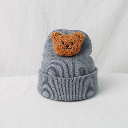 Cartoon Bear Knitted Baby Hat - Winter Warmth for Toddler Kids