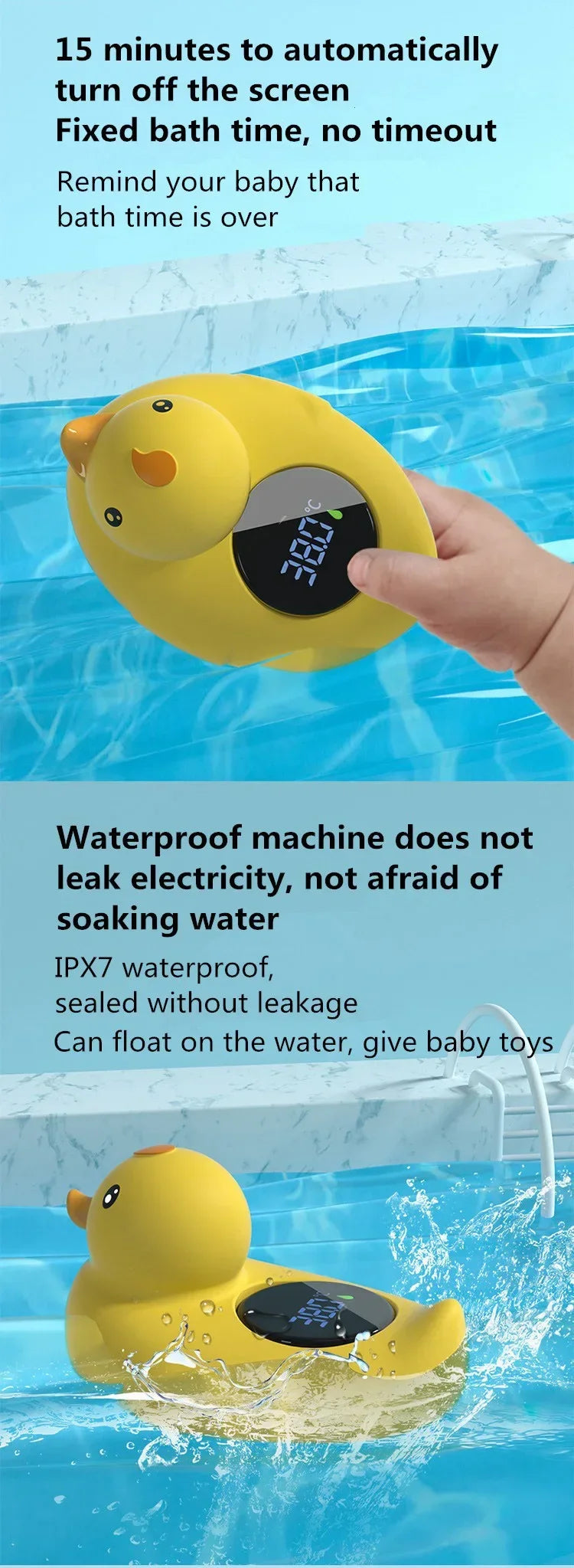 Little Yellow Duck Baby Bath Thermometer: Floating Waterproof Safety Sensor
