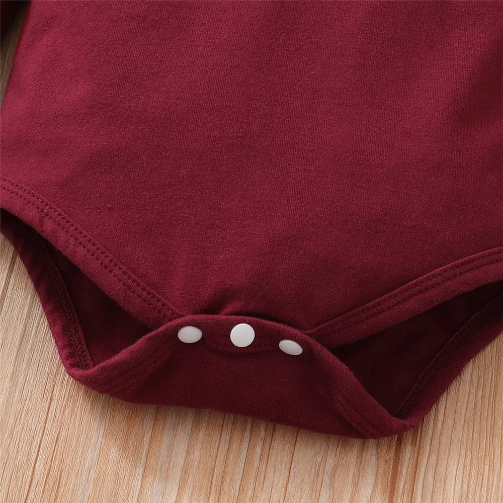 Baby Girl Red Long Sleeve Bodysuit + Flower Strap Pants Set