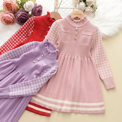 Girl's Sweater Dress - Autumn/Winter Knitted Princess Costume (4Y-8Y)