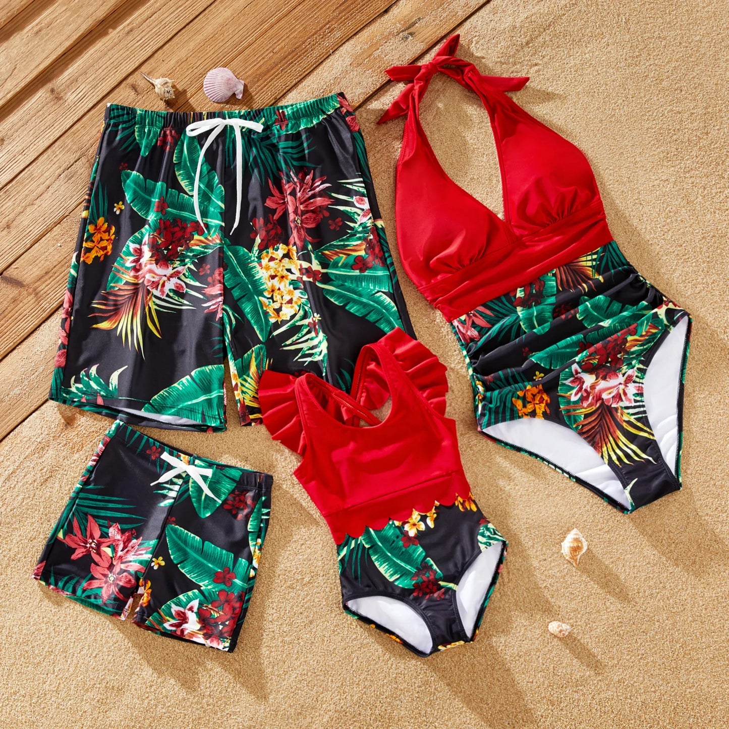 Floral Drawstring Swim Trunks & Halter Top Swimsuit: Perfect for Summer