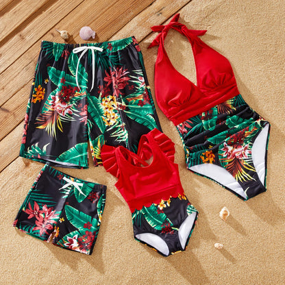 Floral Drawstring Swim Trunks & Halter Top Swimsuit: Perfect for Summer