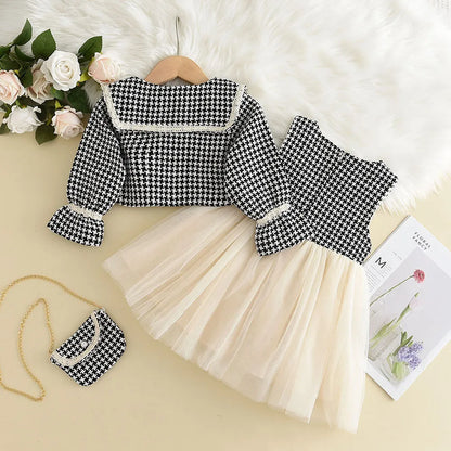 Girls' Checkered Tank Dress + Retro Coat Set (2-6Y)