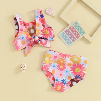 Summer Toddler Floral Print Swimsuit: 2-Piece Beach Swimwear