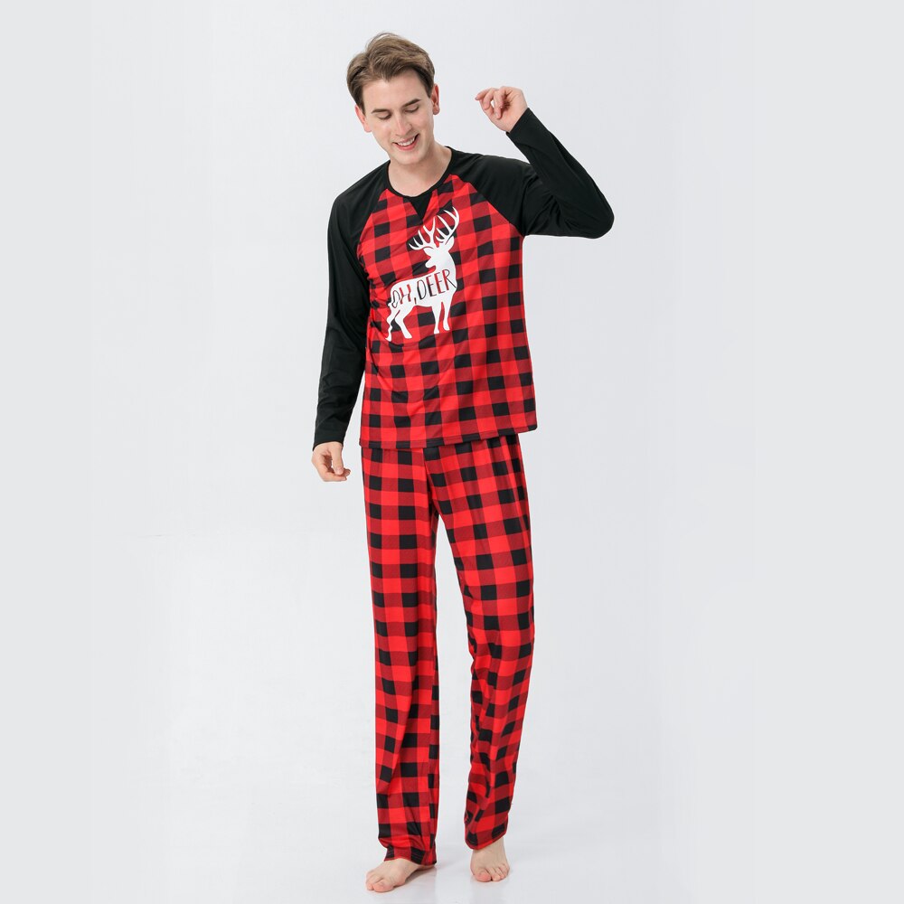 Family-Friendly Plaid Pajamas With Reindeer Shape