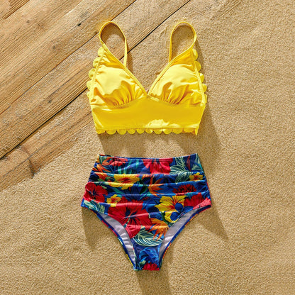 Family Matching: Solid Scallop Two-Piece & Floral Trunks