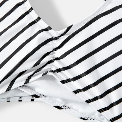 Family Matching Swimwear: Striped One-Piece & Colorblock Trunks, Summer Ready