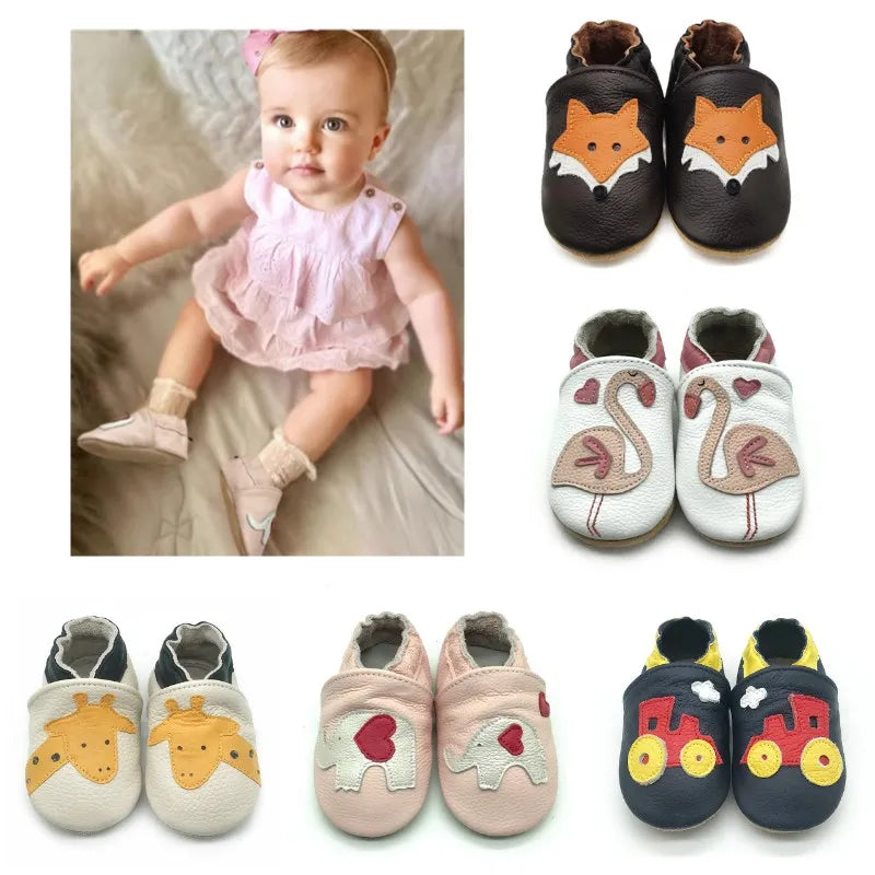 Cow Leather Baby Booties - Soft Soles, Non-Slip Infant Shoes