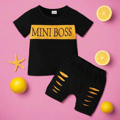Newborn Baby Boy Summer Casual Set: Letters Print T-shirt + Shorts