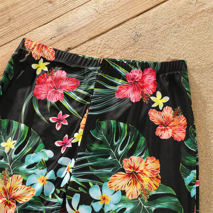 Coconut Tree Print Family Matching Swimwear: Shorts & One-Piece Suit