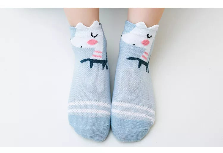 5 Pairs Infant Baby Socks (Newborn-2Y) - Cotton Mesh, Cute & Comfy