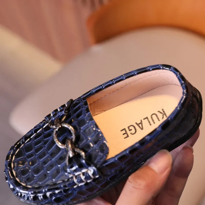 Baby Boys' Leather Loafers: Casual Flats with Metal Buckle