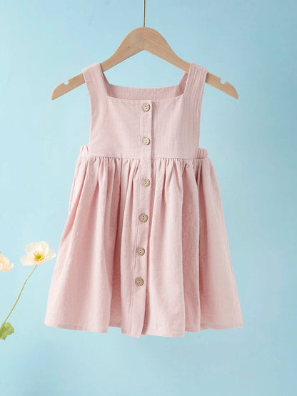 Summer Princess Dress: Solid Color Pleated Sleeveless Cotton