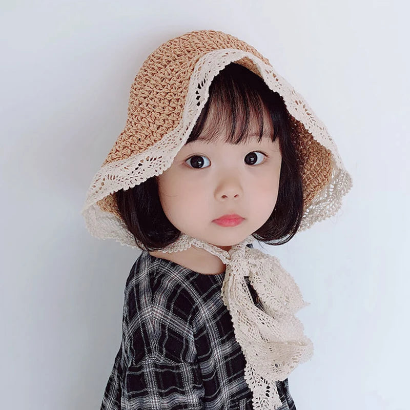 Cute Lace Straw Sun Hat: Wide Brim Panama Cap