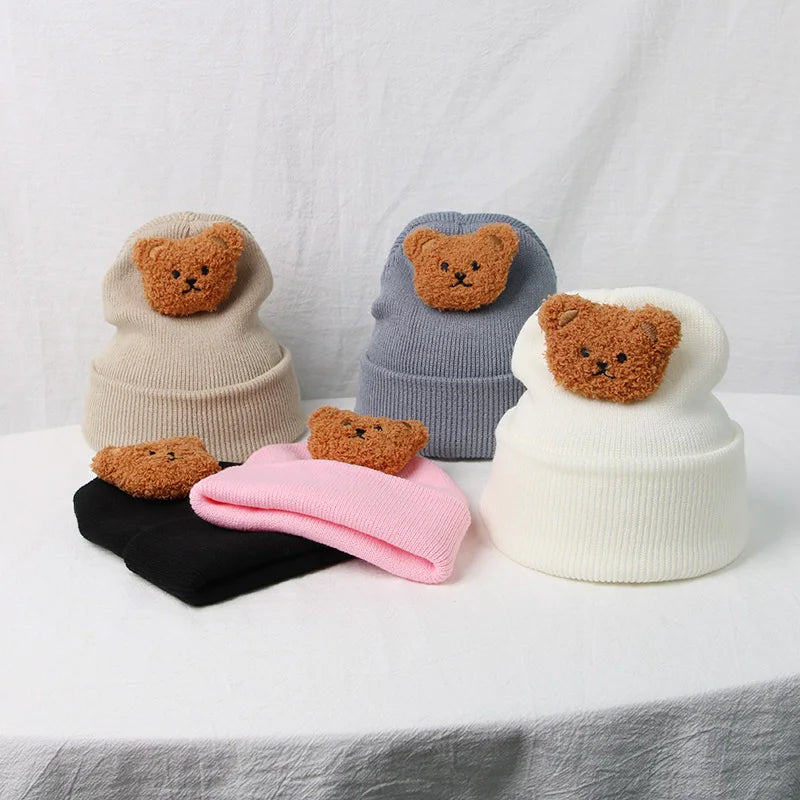 Cartoon Bear Knitted Baby Hat - Winter Warmth for Toddler Kids