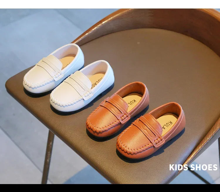 Boys' Leather School Loafers: Simple Slip-On Classic Formal Shoes