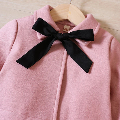 Girls' Autumn/Winter Bow Fleece Coat+Tank Top Dress+Beret