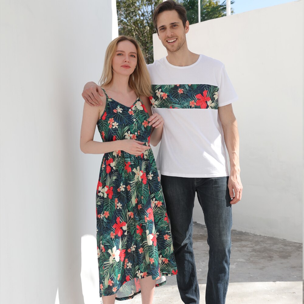 Flower Print Mother Father Kids Matching Outfits
