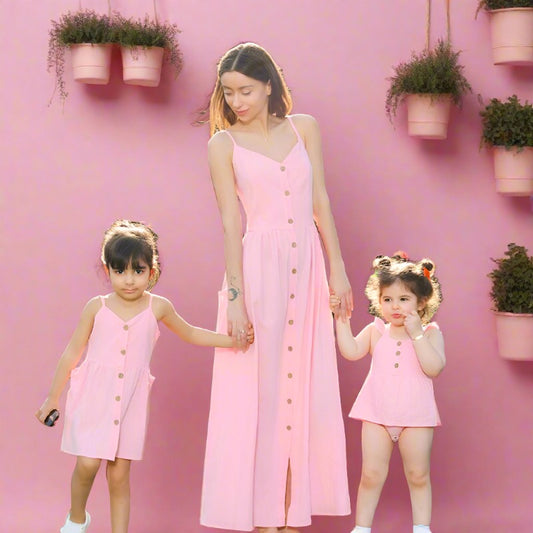 Button Dress with Pocket Baby Overall Rompers Family Matching Outfits