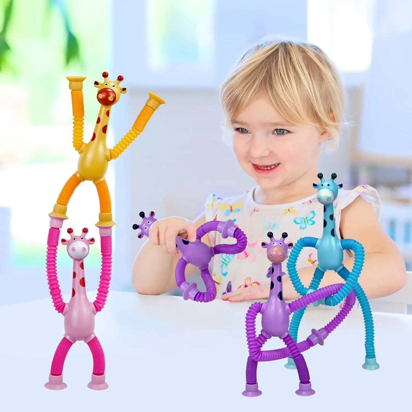 4-Piece Telescopic Suction Cup Giraffe Toy Set