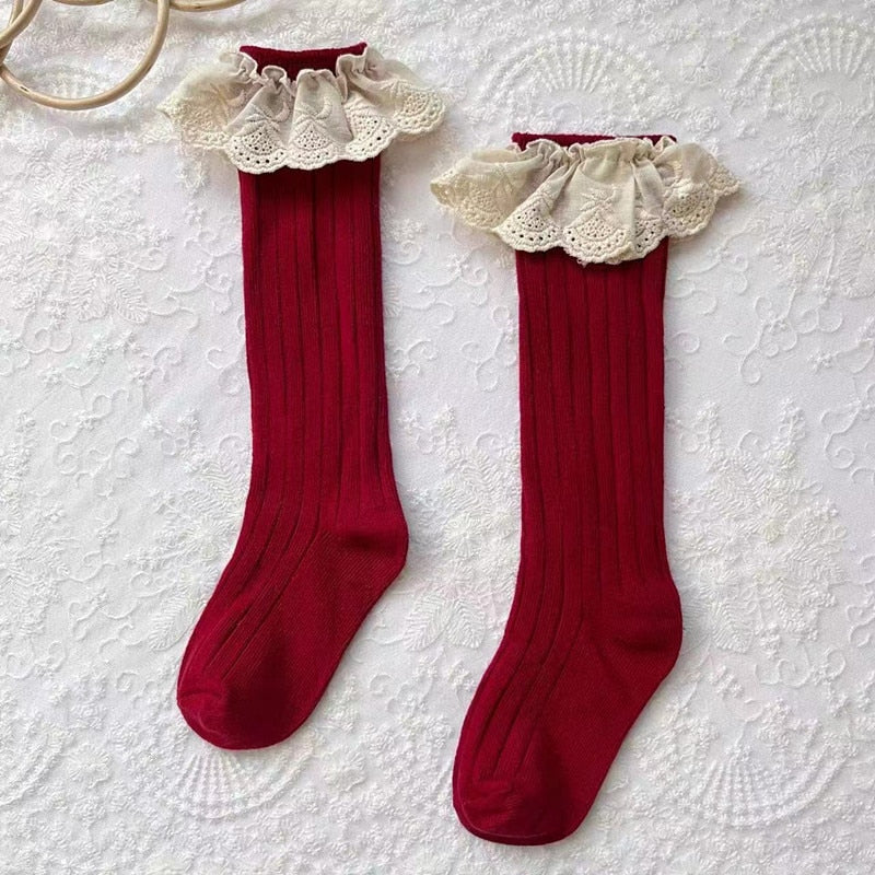 Lace Frilly Flower Cute Long Socks For Girls
