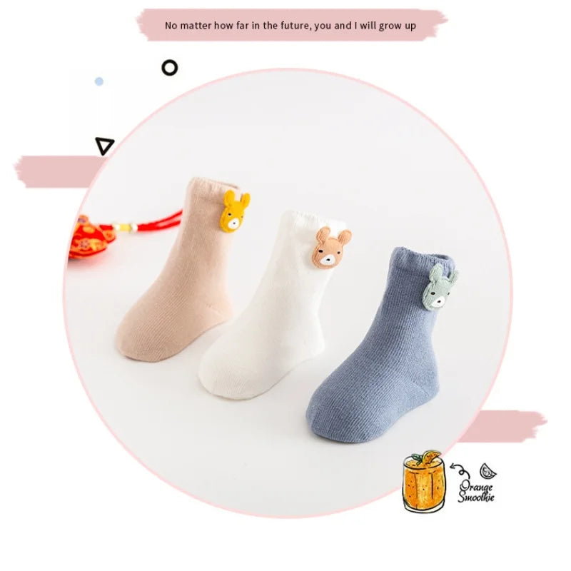 Cartoon Animal Baby Socks: 3 Pairs Set