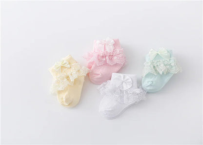 Newborn Baby Girls' Lace Socks with Princess Bow