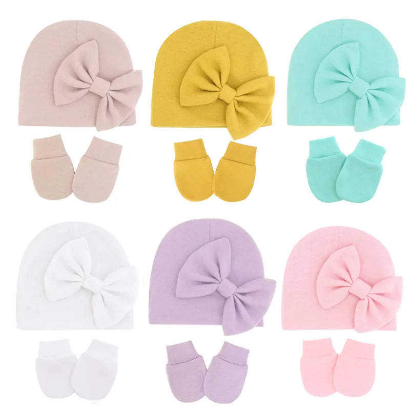 Cotton Baby Girl Hat & Gloves Set - Stylish Newborn Accessories