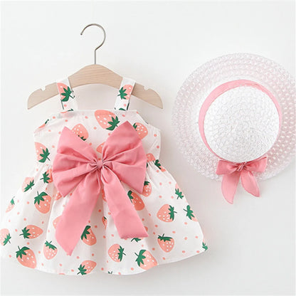 Summer Baby Girl's Strawberry Dress with Hat