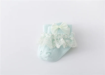 Newborn Baby Girls' Lace Socks with Princess Bow