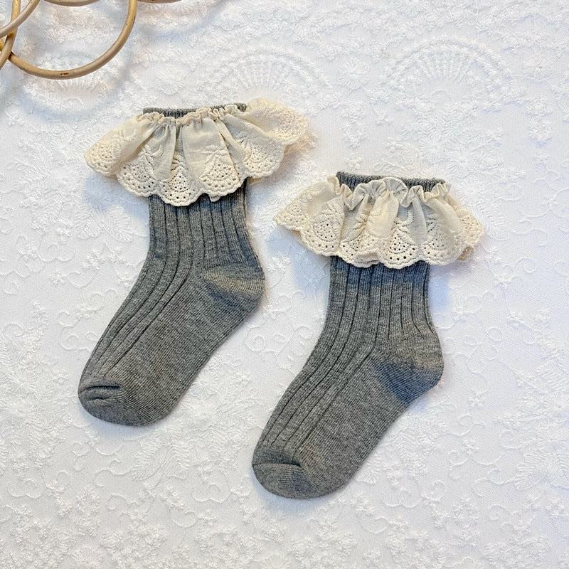 Lace Frilly Flower Cute Long Socks For Girls