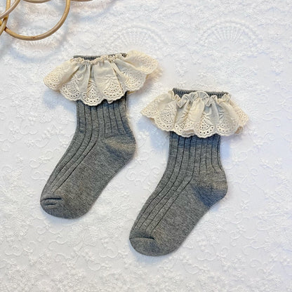 Lace Frilly Flower Cute Long Socks For Girls