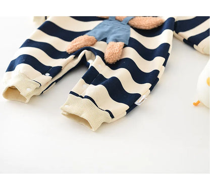 Thick Lining Baby Rompers - Striped Bear Outfit