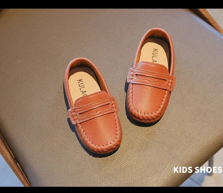 Boys' Leather School Loafers: Simple Slip-On Classic Formal Shoes
