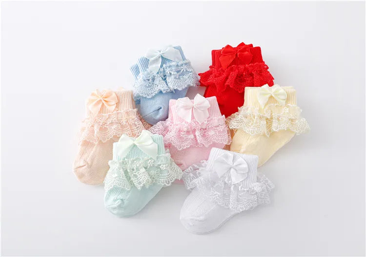 Newborn Baby Girls' Lace Socks with Princess Bow