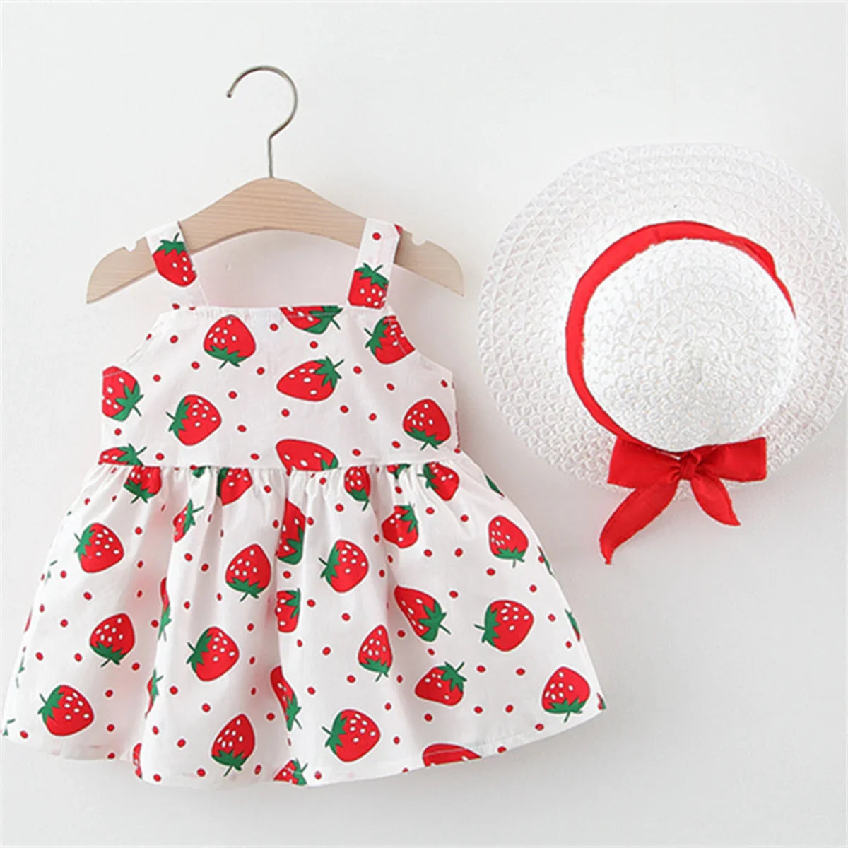 Summer Baby Girl's Strawberry Dress with Hat